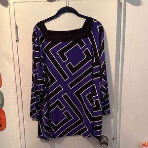 Liz Claiborne Black and Purple Geometric Blouse